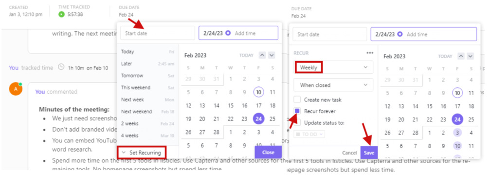 clickup recurring task