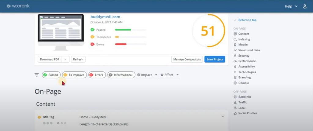 woorank on-page analysis