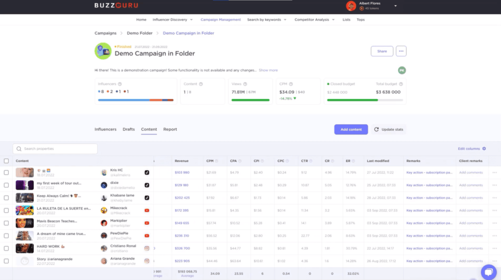 buzzguru campaign dashboard