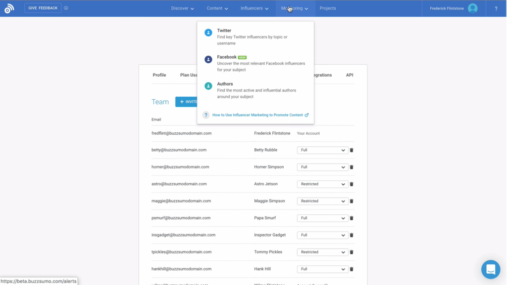 buzzsumo dasboard