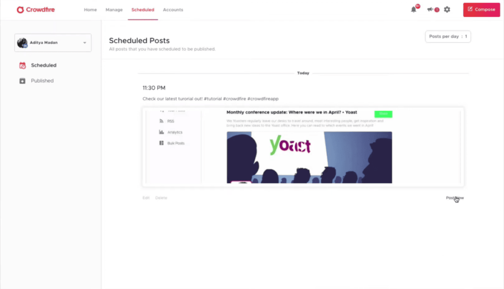 crowdfire post scheduling 
