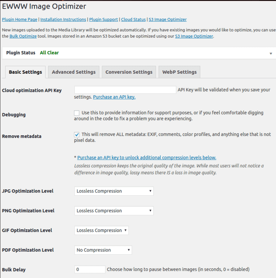 ewww image optimizer basic settings