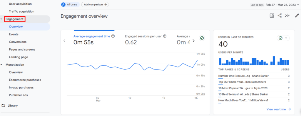 google analytics user engagement report