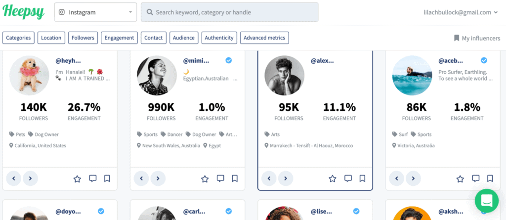 heepsy influencer statistics