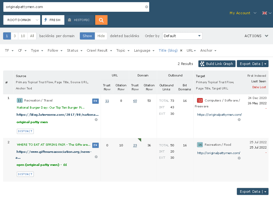 majestic backlink dashboard