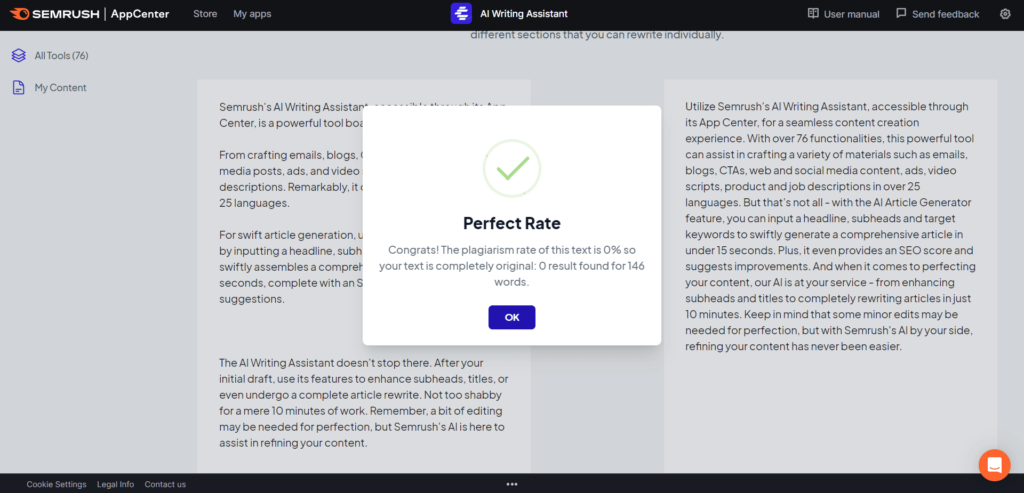 semrush ai writing assistant plagiarism checker