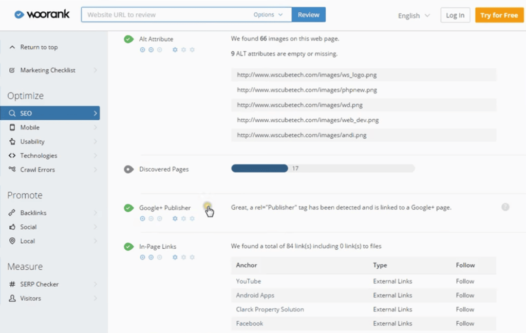 woorank dashboard