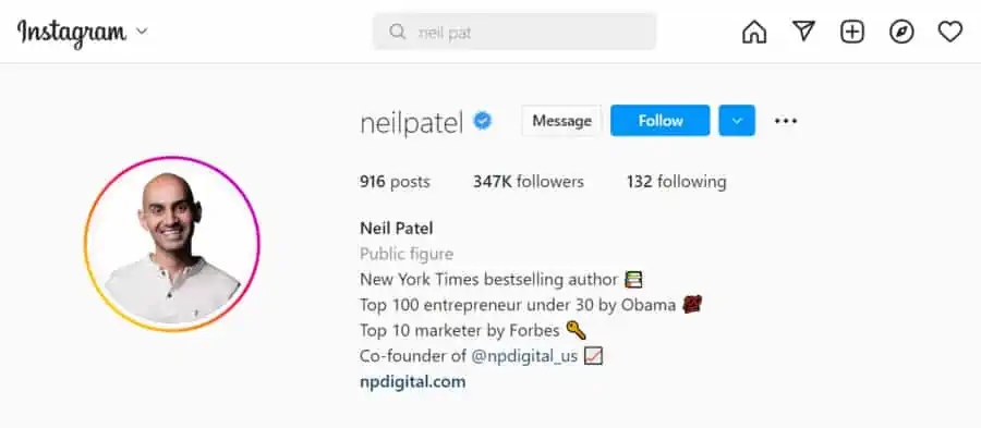 neil patel instagram profile